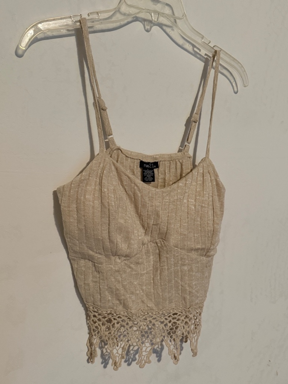 rue21 Beige Crochet Lace Trim Cami Top – Boho Coquette Tank 🤍 - Picture 3 of 4